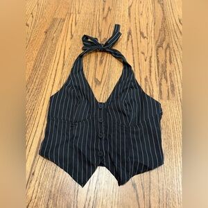 NWT SHEIN XS pinstrip black halter  top
